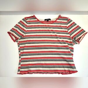 Large red and white crop top juniors